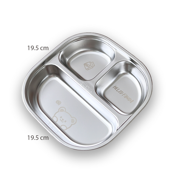 Matte finish 304 Stainless Steel 3-Compartment Feeding Plate with Lid
