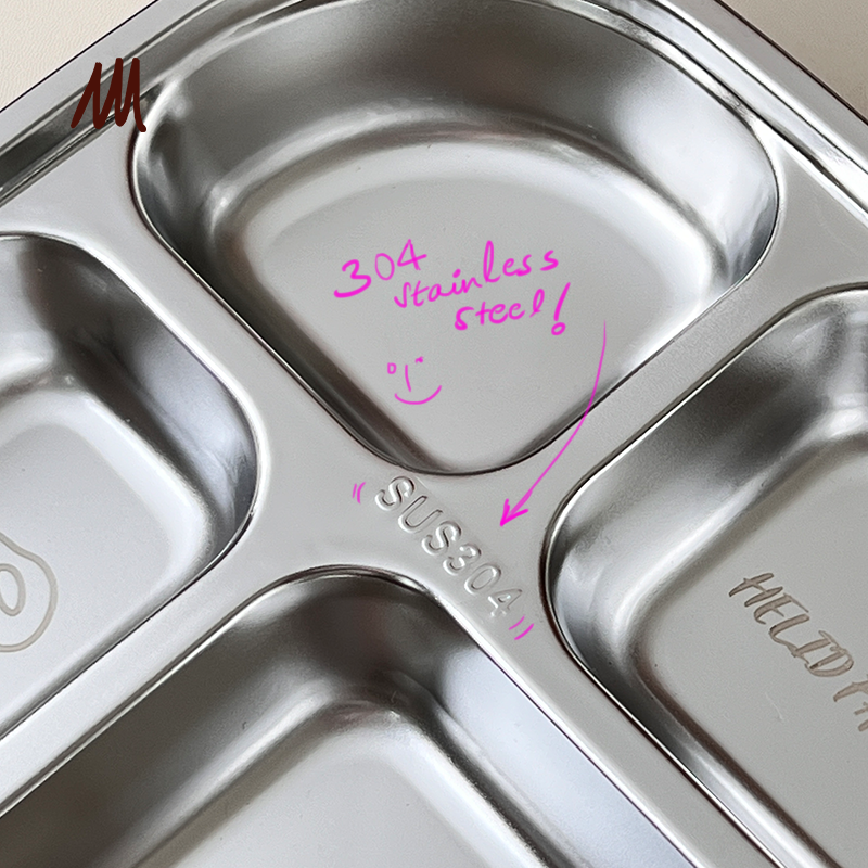 Matte finish 304 Stainless Steel 3-Compartment Feeding Plate with Lid