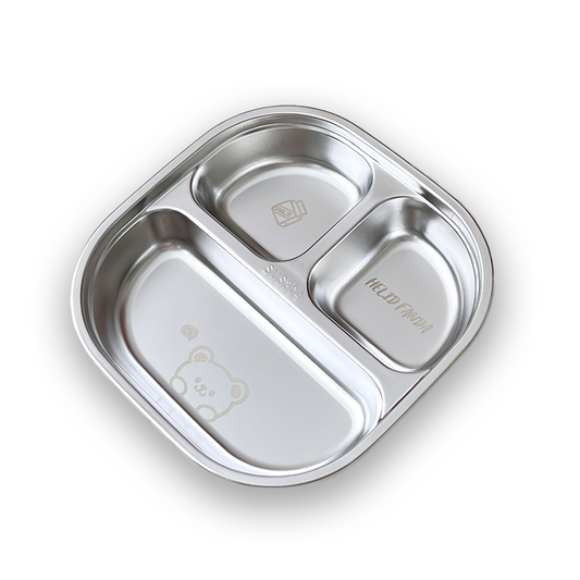 Matte finish 304 Stainless Steel 3-Compartment Feeding Plate with Lid